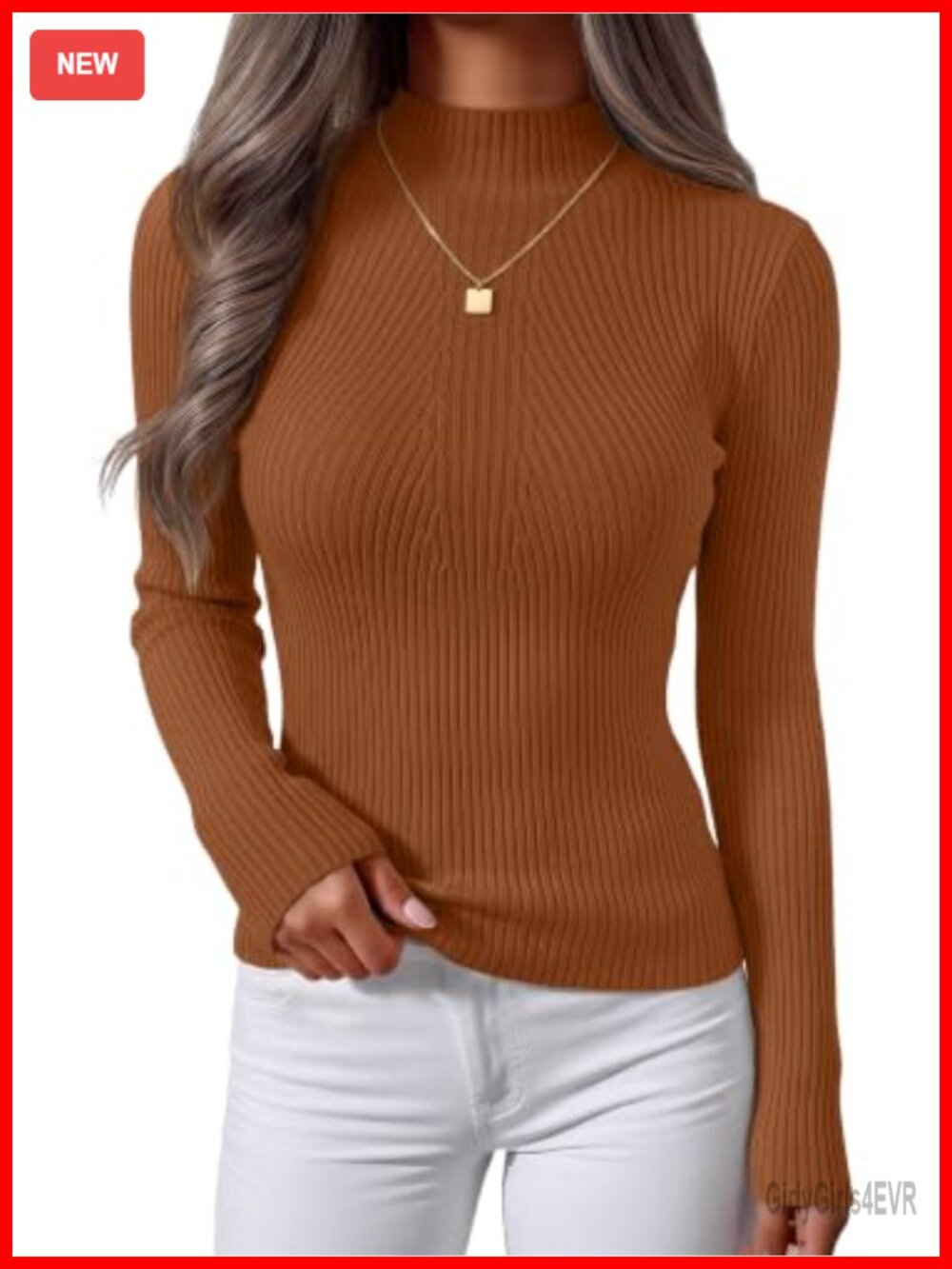Long Sleeve Turtleneck Ribbed Knit Sweater Slim Fit Casual Pullover Top